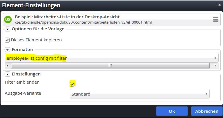 Die Darstellung der Mitarbeiter*innen-Liste mit Filter ist bei langen Listen sinnvoll.
